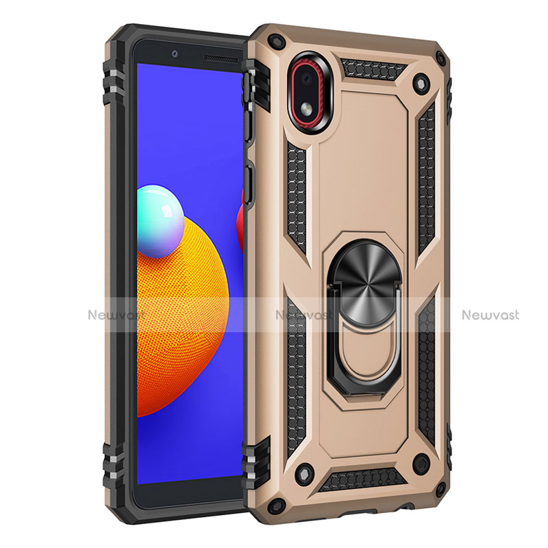 Silicone Matte Finish and Plastic Back Cover Case with Magnetic Finger Ring Stand S01 for Samsung Galaxy A01 Core