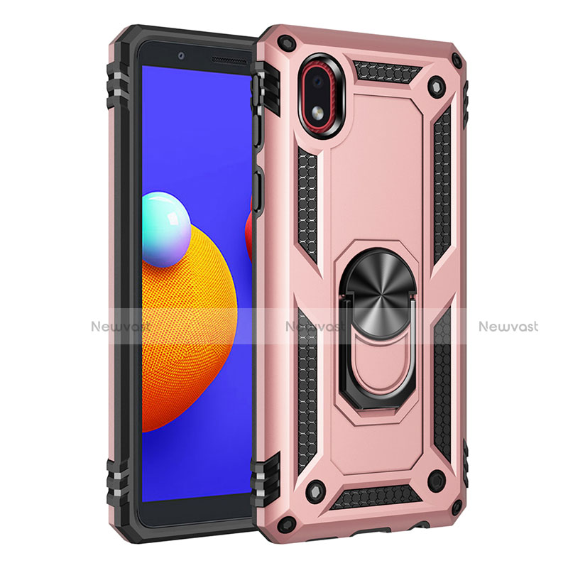 Silicone Matte Finish and Plastic Back Cover Case with Magnetic Finger Ring Stand S01 for Samsung Galaxy A01 Core
