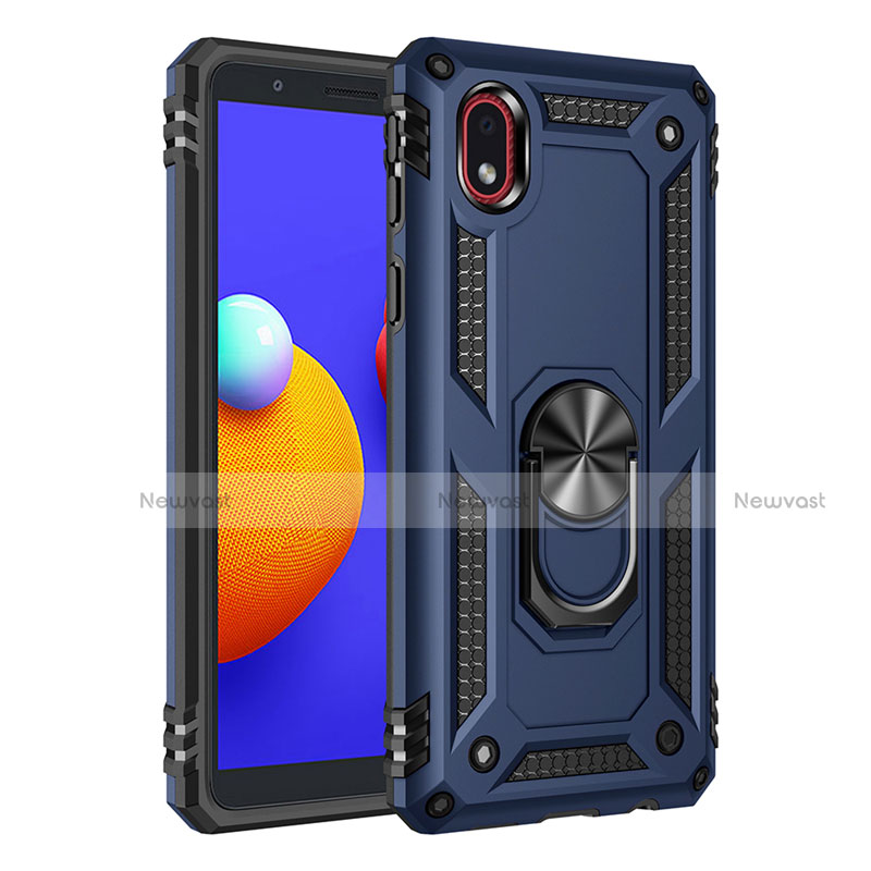 Silicone Matte Finish and Plastic Back Cover Case with Magnetic Finger Ring Stand S01 for Samsung Galaxy A01 Core Blue