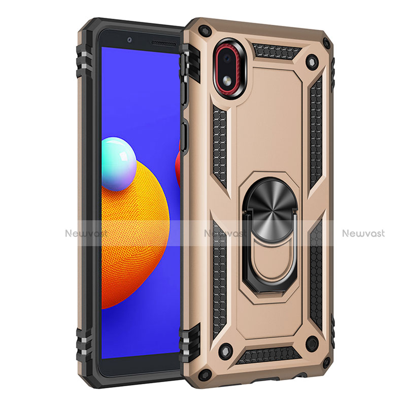 Silicone Matte Finish and Plastic Back Cover Case with Magnetic Finger Ring Stand S01 for Samsung Galaxy A01 Core Gold