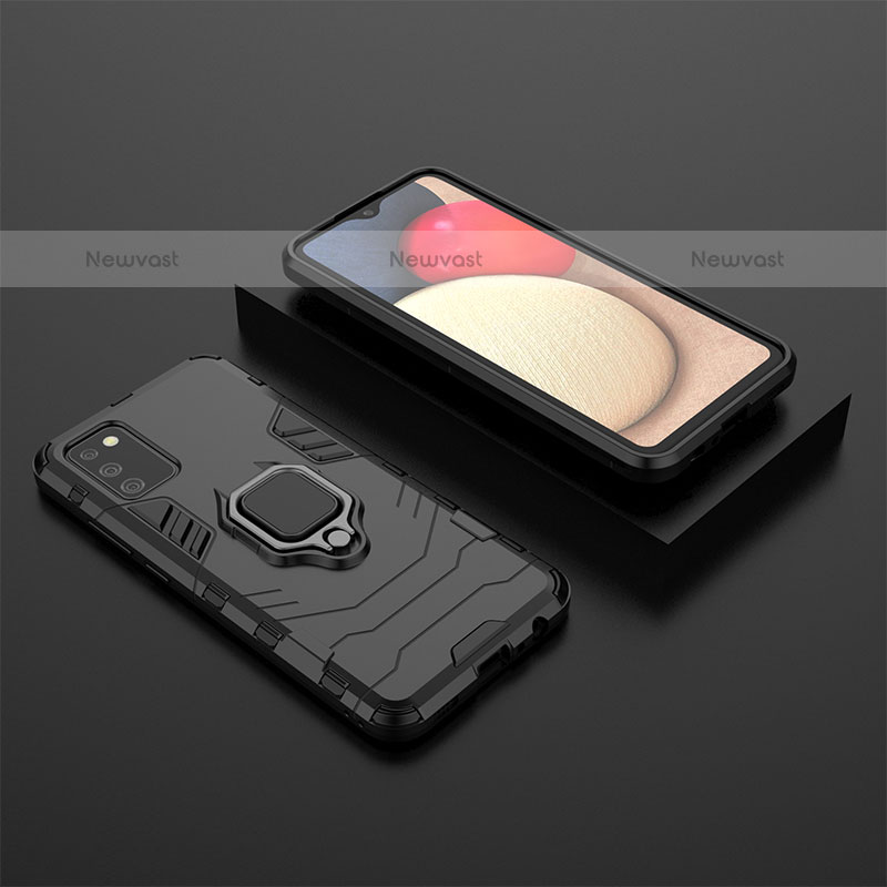 Silicone Matte Finish and Plastic Back Cover Case with Magnetic Finger Ring Stand S01 for Samsung Galaxy A02s