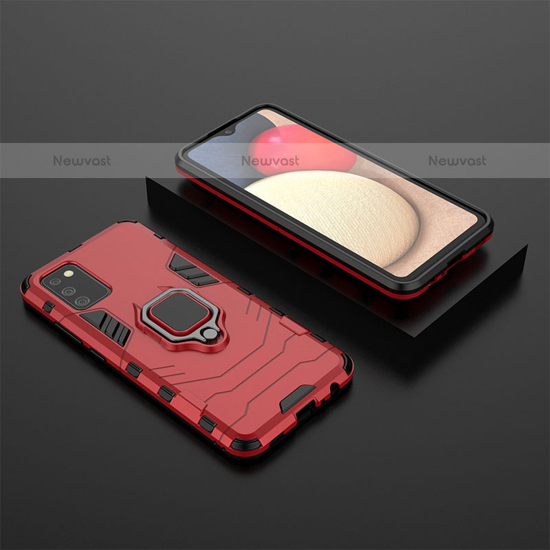 Silicone Matte Finish and Plastic Back Cover Case with Magnetic Finger Ring Stand S01 for Samsung Galaxy A02s