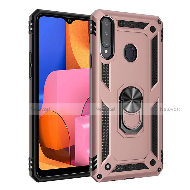 Silicone Matte Finish and Plastic Back Cover Case with Magnetic Finger Ring Stand S01 for Samsung Galaxy A20s