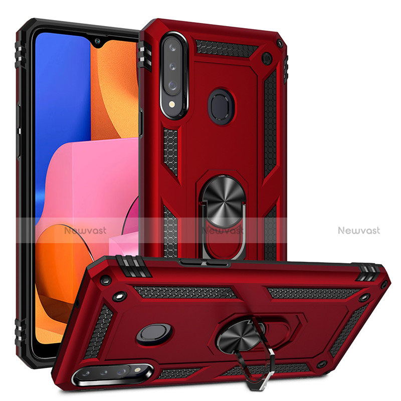 Silicone Matte Finish and Plastic Back Cover Case with Magnetic Finger Ring Stand S01 for Samsung Galaxy A20s
