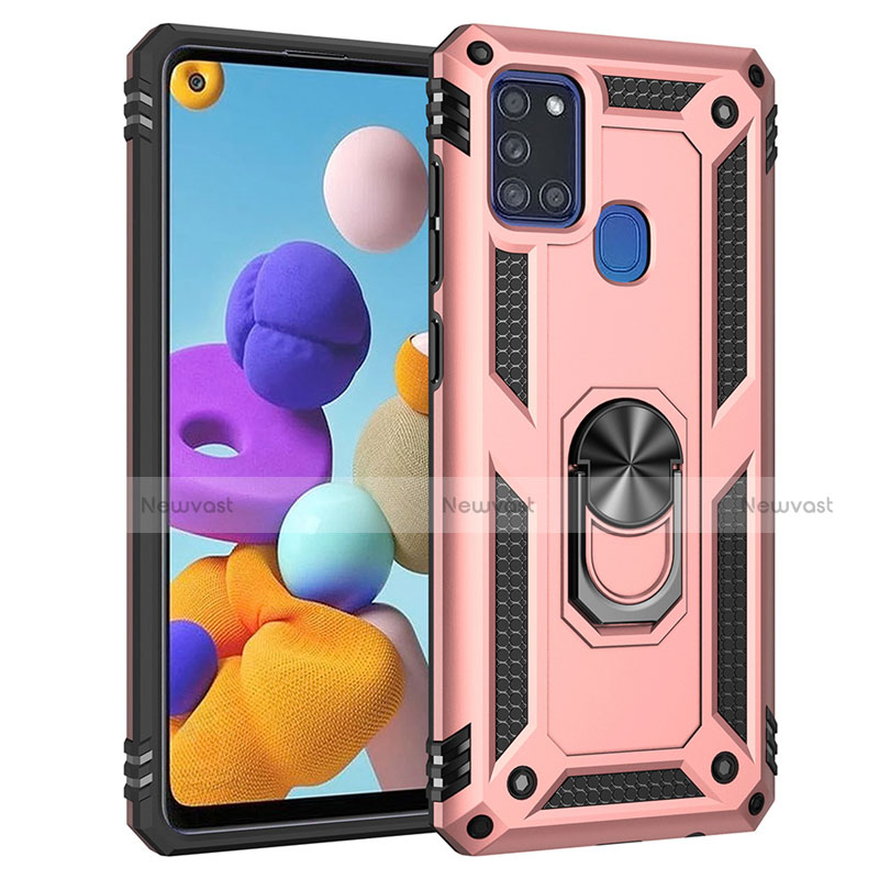 Silicone Matte Finish and Plastic Back Cover Case with Magnetic Finger Ring Stand S01 for Samsung Galaxy A21s