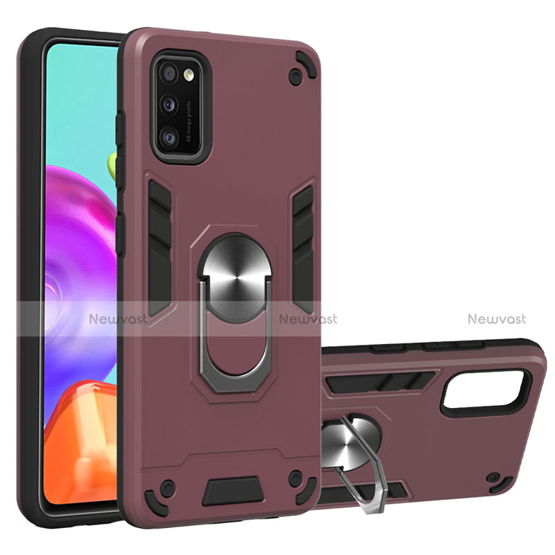Silicone Matte Finish and Plastic Back Cover Case with Magnetic Finger Ring Stand S01 for Samsung Galaxy A41