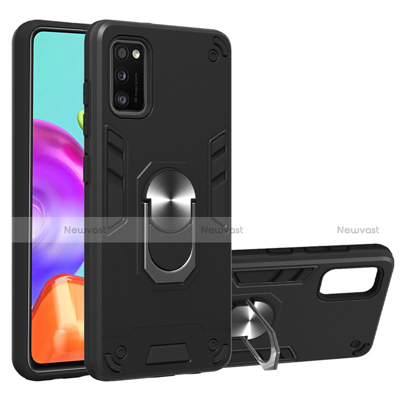 Silicone Matte Finish and Plastic Back Cover Case with Magnetic Finger Ring Stand S01 for Samsung Galaxy A41