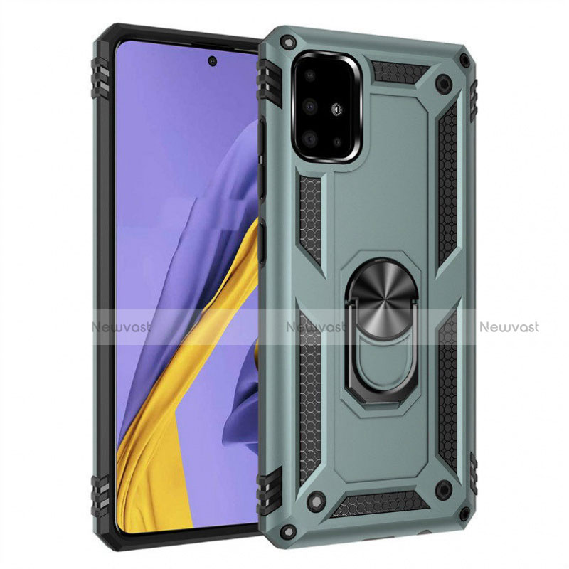 Silicone Matte Finish and Plastic Back Cover Case with Magnetic Finger Ring Stand S01 for Samsung Galaxy A51 5G