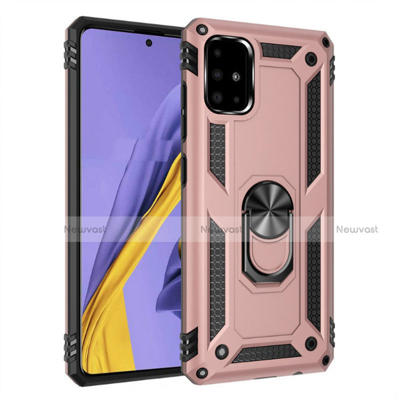 Silicone Matte Finish and Plastic Back Cover Case with Magnetic Finger Ring Stand S01 for Samsung Galaxy A51 5G