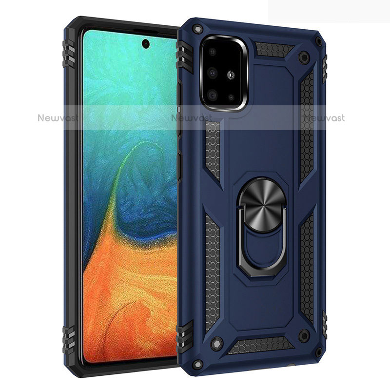Silicone Matte Finish and Plastic Back Cover Case with Magnetic Finger Ring Stand S01 for Samsung Galaxy A71 4G A715