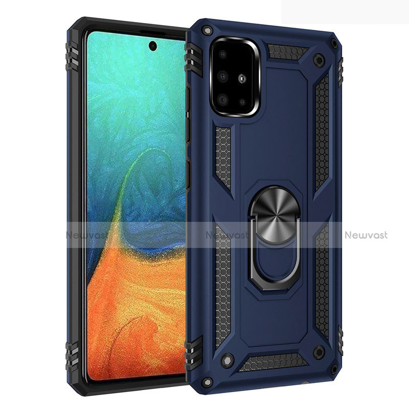Silicone Matte Finish and Plastic Back Cover Case with Magnetic Finger Ring Stand S01 for Samsung Galaxy A71 5G