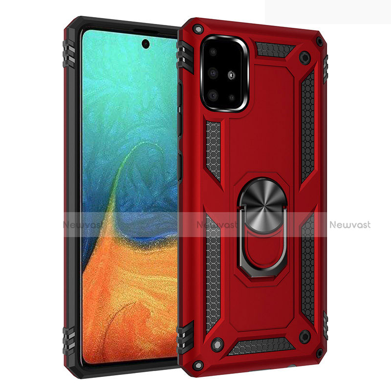 Silicone Matte Finish and Plastic Back Cover Case with Magnetic Finger Ring Stand S01 for Samsung Galaxy A71 5G