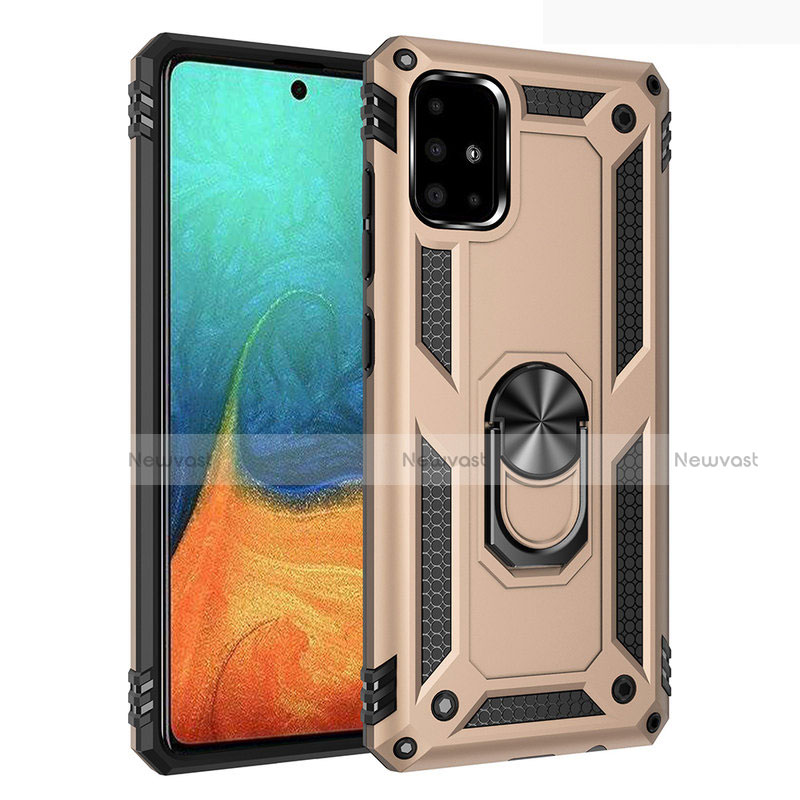 Silicone Matte Finish and Plastic Back Cover Case with Magnetic Finger Ring Stand S01 for Samsung Galaxy A71 5G