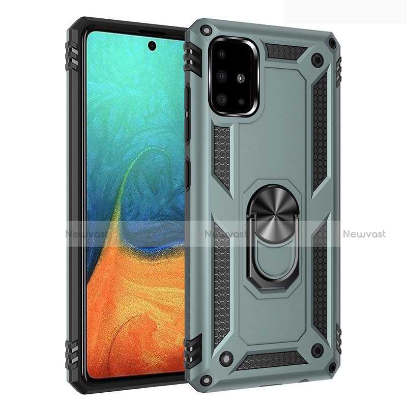 Silicone Matte Finish and Plastic Back Cover Case with Magnetic Finger Ring Stand S01 for Samsung Galaxy A71 5G Green