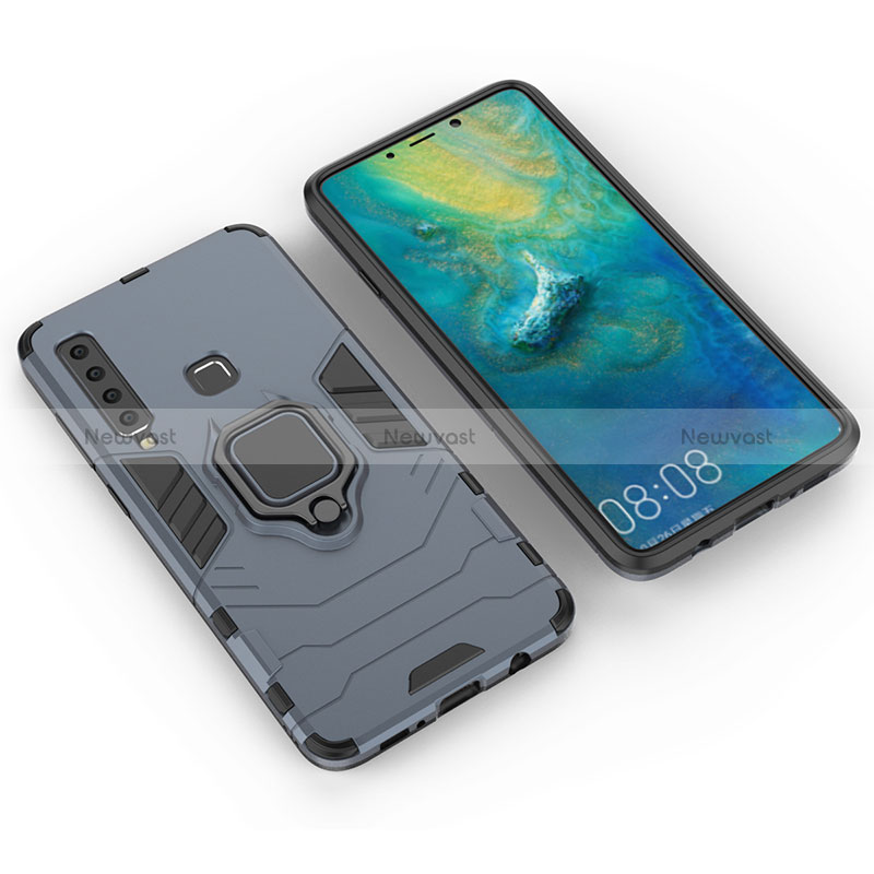Silicone Matte Finish and Plastic Back Cover Case with Magnetic Finger Ring Stand S01 for Samsung Galaxy A9 (2018) A920