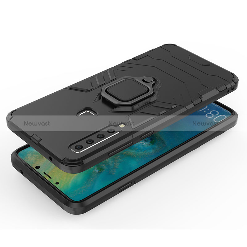 Silicone Matte Finish and Plastic Back Cover Case with Magnetic Finger Ring Stand S01 for Samsung Galaxy A9 (2018) A920