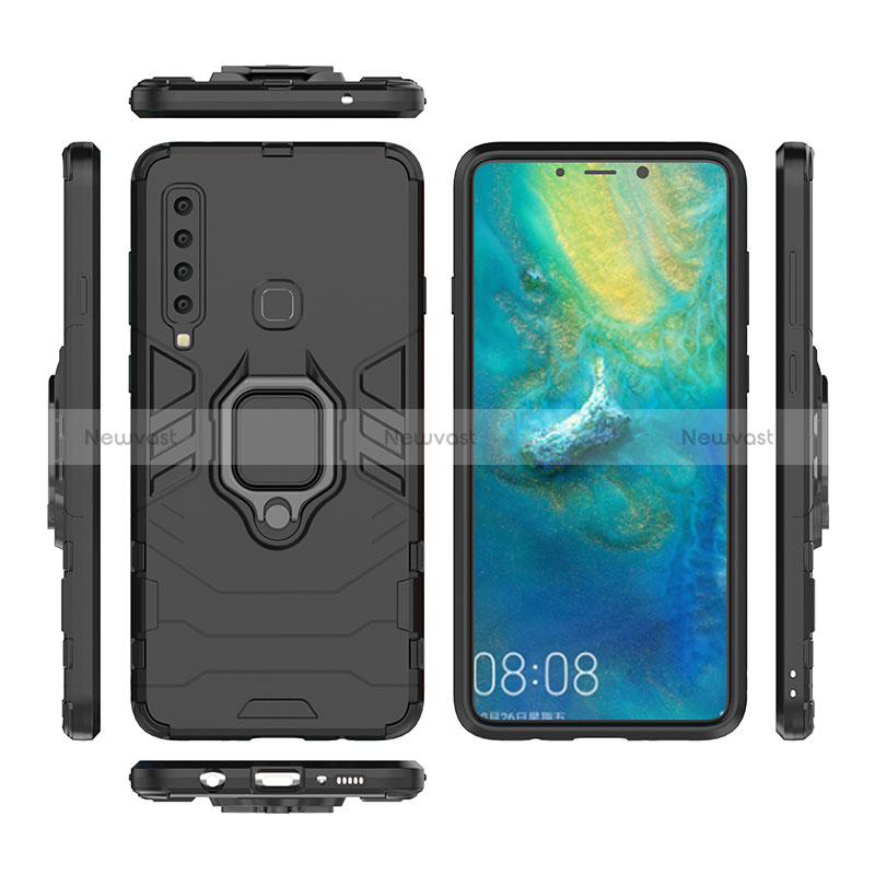 Silicone Matte Finish and Plastic Back Cover Case with Magnetic Finger Ring Stand S01 for Samsung Galaxy A9 Star Pro