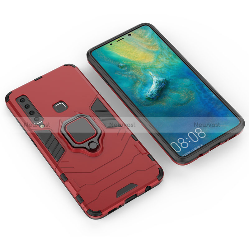Silicone Matte Finish and Plastic Back Cover Case with Magnetic Finger Ring Stand S01 for Samsung Galaxy A9s