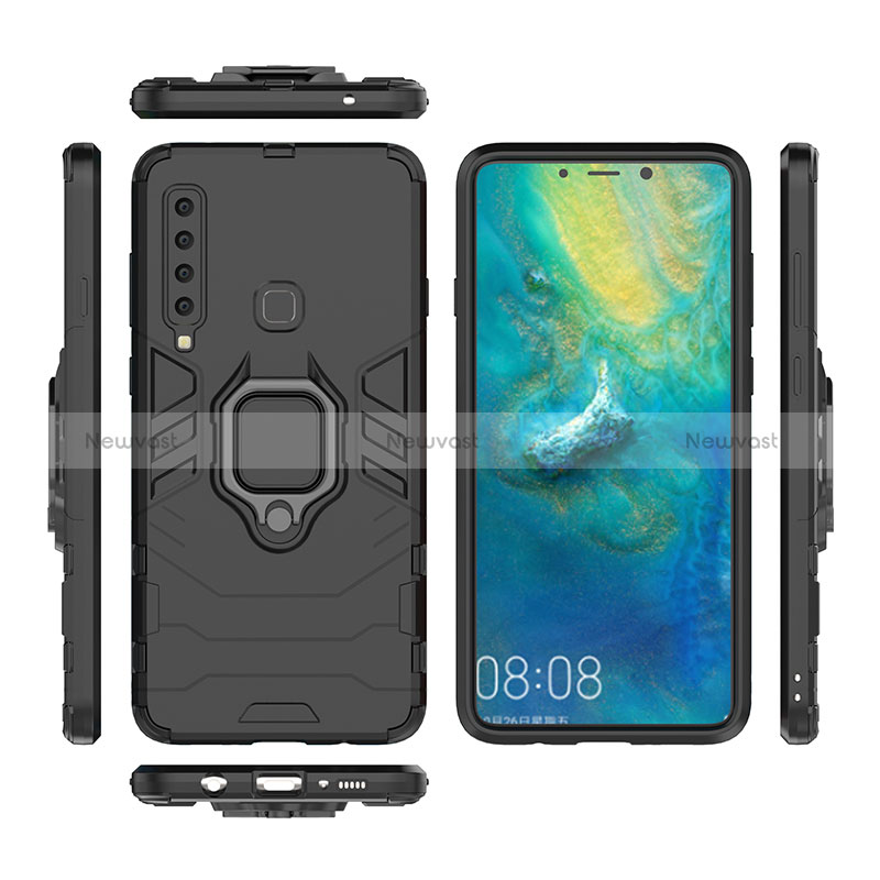 Silicone Matte Finish and Plastic Back Cover Case with Magnetic Finger Ring Stand S01 for Samsung Galaxy A9s