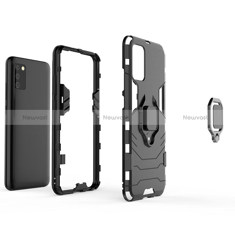 Silicone Matte Finish and Plastic Back Cover Case with Magnetic Finger Ring Stand S01 for Samsung Galaxy M02s