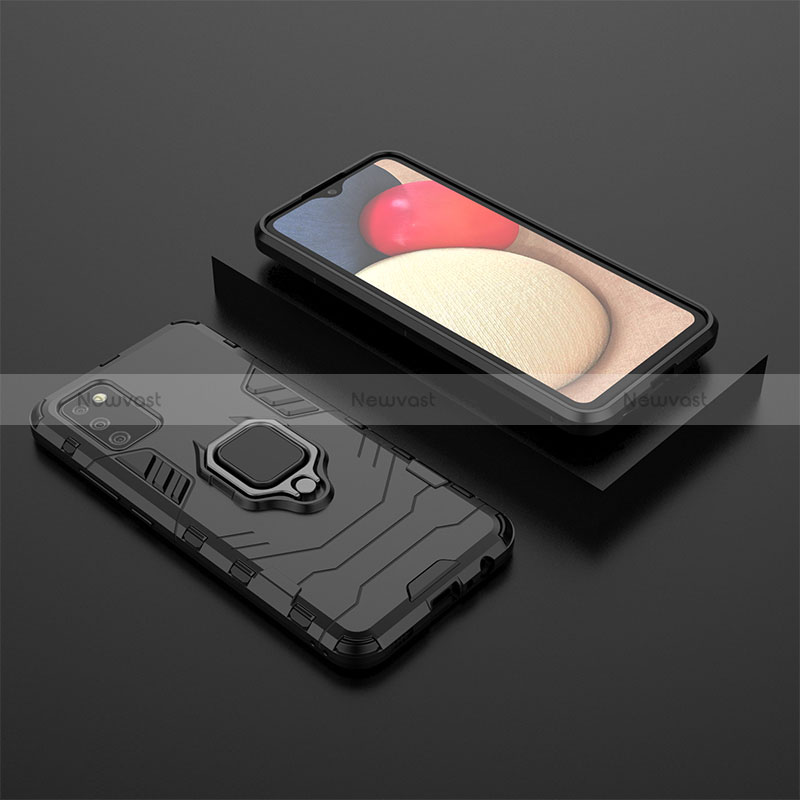 Silicone Matte Finish and Plastic Back Cover Case with Magnetic Finger Ring Stand S01 for Samsung Galaxy M02s
