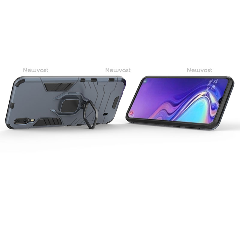 Silicone Matte Finish and Plastic Back Cover Case with Magnetic Finger Ring Stand S01 for Samsung Galaxy M10
