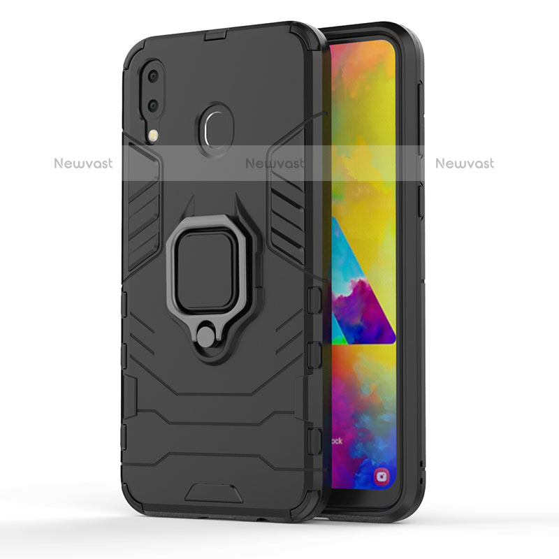 Silicone Matte Finish and Plastic Back Cover Case with Magnetic Finger Ring Stand S01 for Samsung Galaxy M20