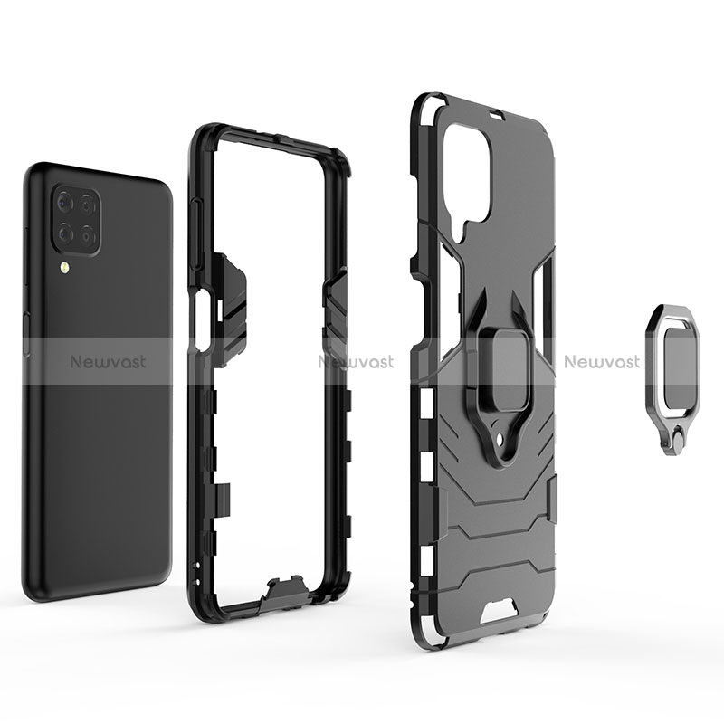 Silicone Matte Finish and Plastic Back Cover Case with Magnetic Finger Ring Stand S01 for Samsung Galaxy M22 4G