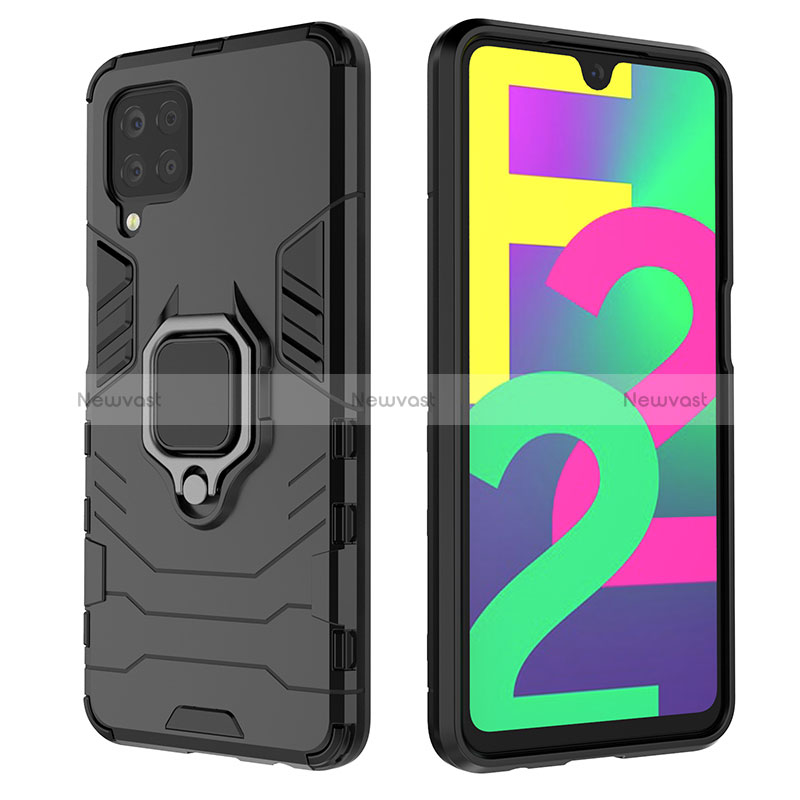 Silicone Matte Finish and Plastic Back Cover Case with Magnetic Finger Ring Stand S01 for Samsung Galaxy M22 4G