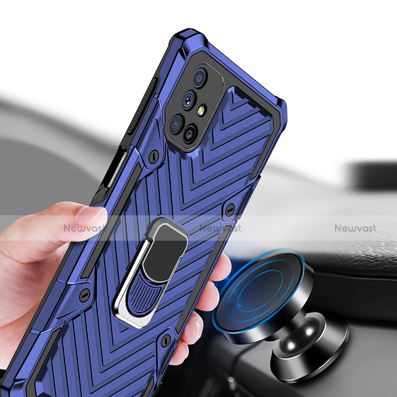 Silicone Matte Finish and Plastic Back Cover Case with Magnetic Finger Ring Stand S01 for Samsung Galaxy M51