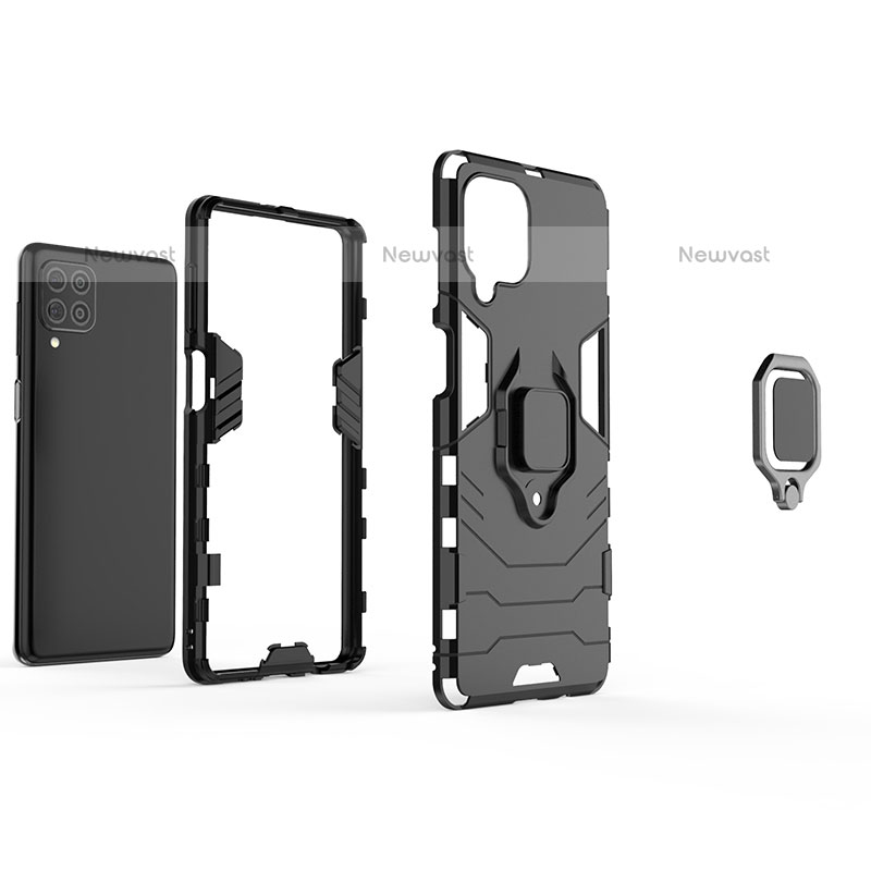 Silicone Matte Finish and Plastic Back Cover Case with Magnetic Finger Ring Stand S01 for Samsung Galaxy M62 4G