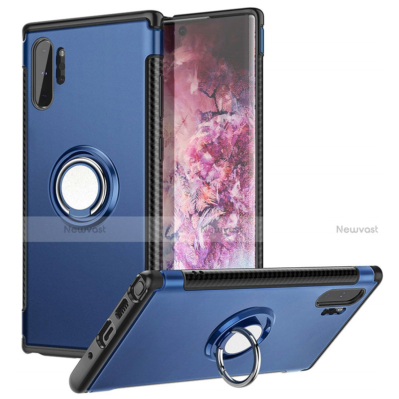 Silicone Matte Finish and Plastic Back Cover Case with Magnetic Finger Ring Stand S01 for Samsung Galaxy Note 10 Plus