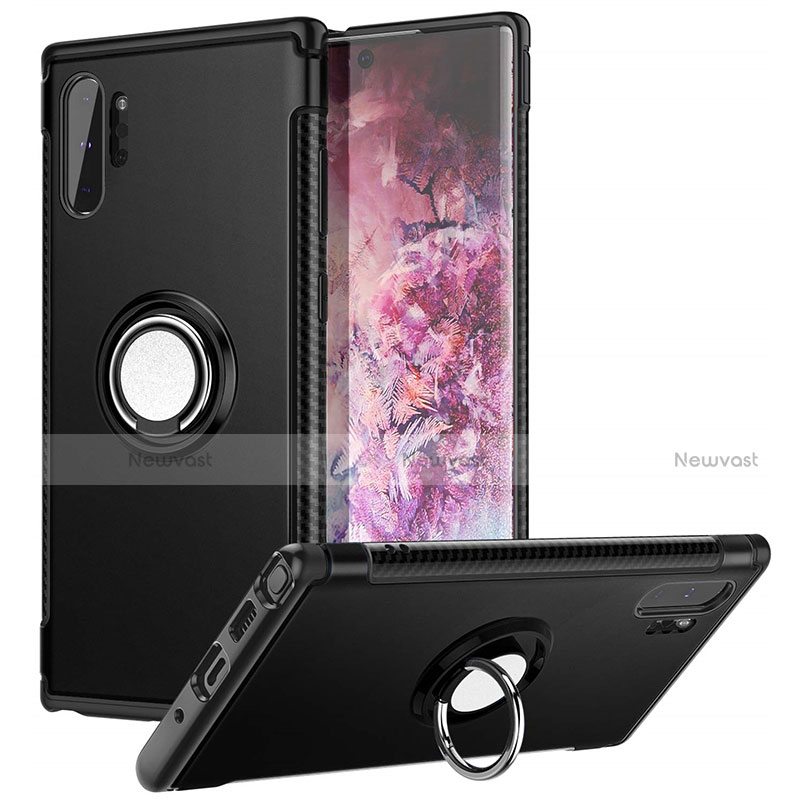 Silicone Matte Finish and Plastic Back Cover Case with Magnetic Finger Ring Stand S01 for Samsung Galaxy Note 10 Plus