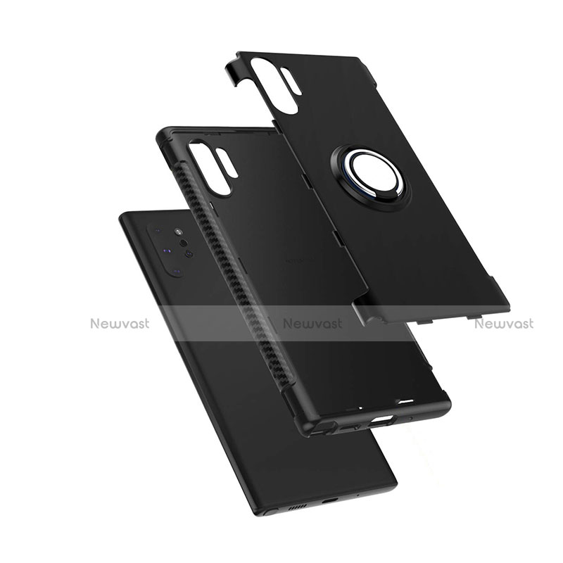 Silicone Matte Finish and Plastic Back Cover Case with Magnetic Finger Ring Stand S01 for Samsung Galaxy Note 10 Plus 5G