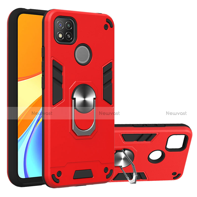 Silicone Matte Finish and Plastic Back Cover Case with Magnetic Finger Ring Stand S01 for Xiaomi Redmi 9 India