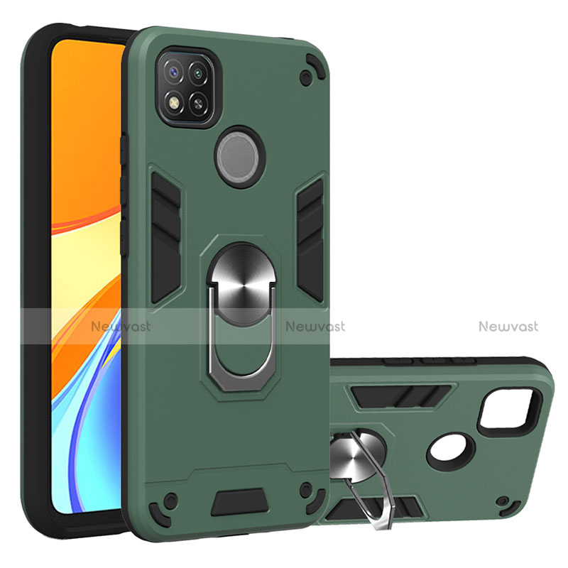 Silicone Matte Finish and Plastic Back Cover Case with Magnetic Finger Ring Stand S01 for Xiaomi Redmi 9 India