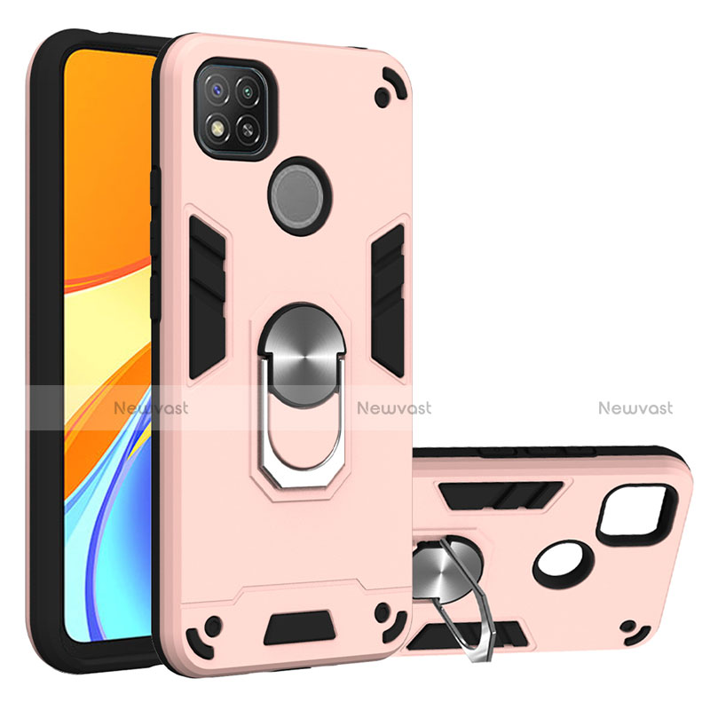 Silicone Matte Finish and Plastic Back Cover Case with Magnetic Finger Ring Stand S01 for Xiaomi Redmi 9C