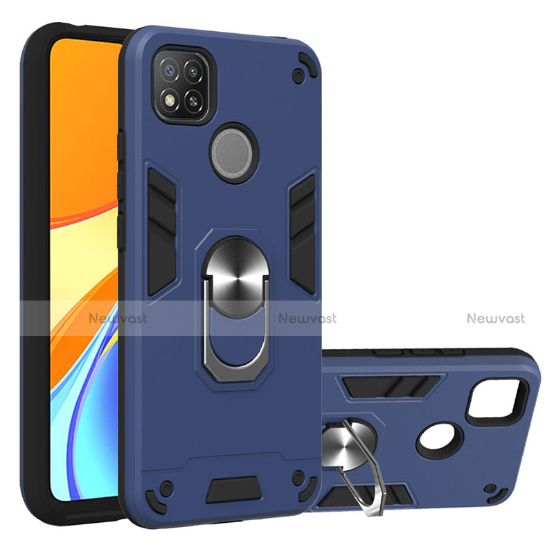 Silicone Matte Finish and Plastic Back Cover Case with Magnetic Finger Ring Stand S01 for Xiaomi Redmi 9C