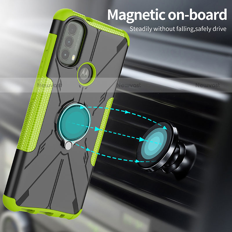 Silicone Matte Finish and Plastic Back Cover Case with Magnetic Finger Ring Stand S02 for Motorola Moto E40