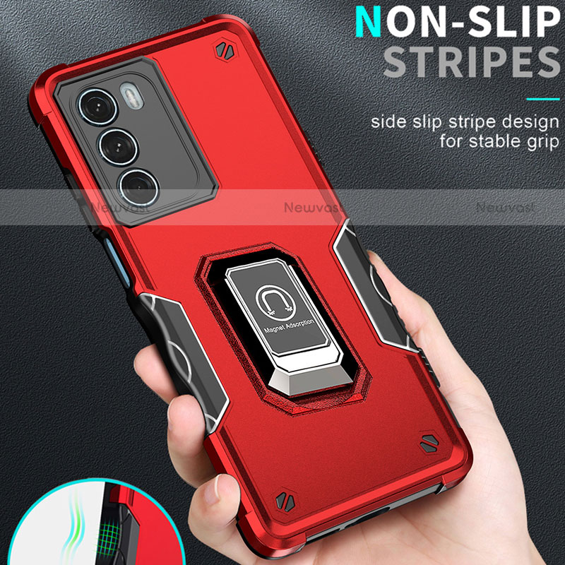Silicone Matte Finish and Plastic Back Cover Case with Magnetic Finger Ring Stand S02 for Motorola Moto Edge S30 5G
