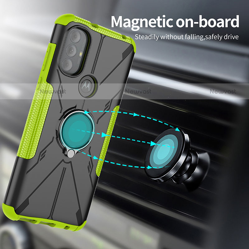 Silicone Matte Finish and Plastic Back Cover Case with Magnetic Finger Ring Stand S02 for Motorola Moto G Power (2022)