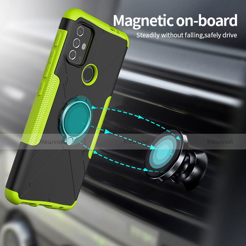 Silicone Matte Finish and Plastic Back Cover Case with Magnetic Finger Ring Stand S02 for Motorola Moto G30