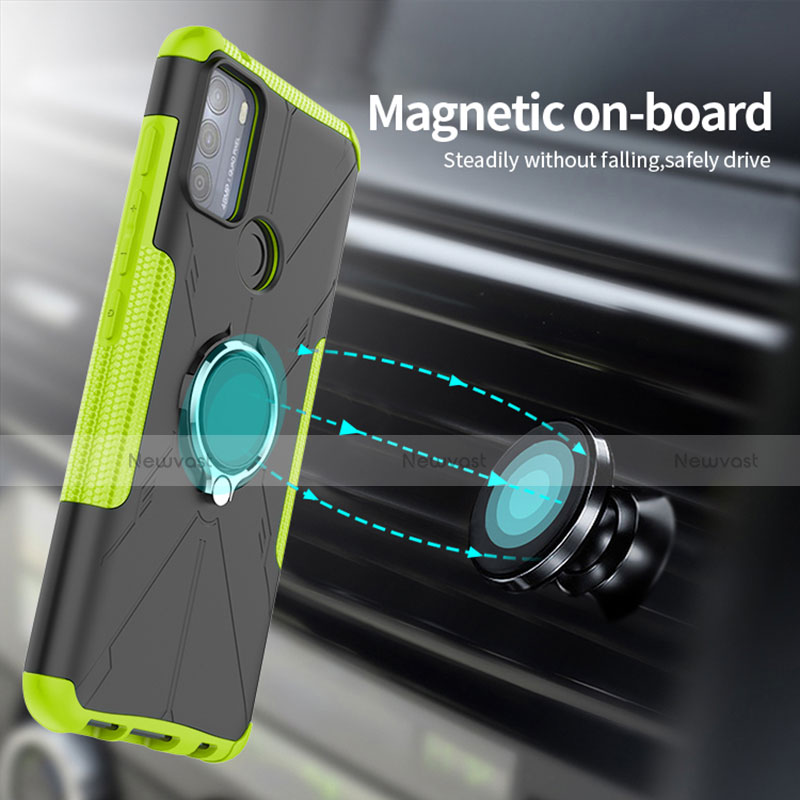 Silicone Matte Finish and Plastic Back Cover Case with Magnetic Finger Ring Stand S02 for Motorola Moto G50