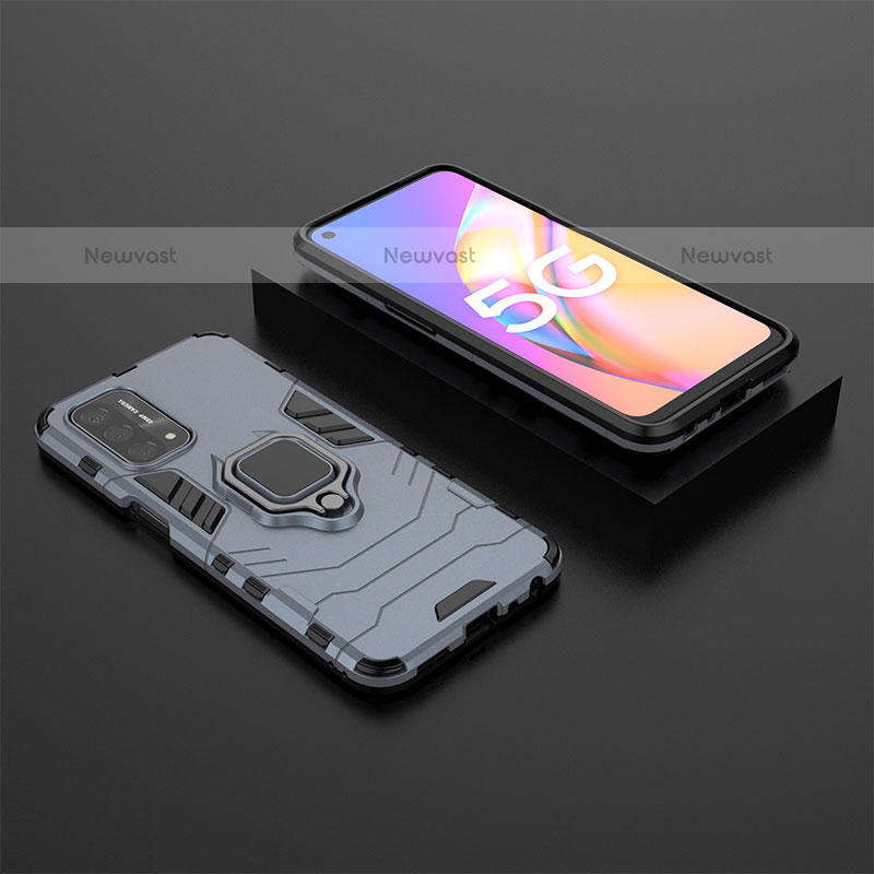 Silicone Matte Finish and Plastic Back Cover Case with Magnetic Finger Ring Stand S02 for OnePlus Nord N200 5G