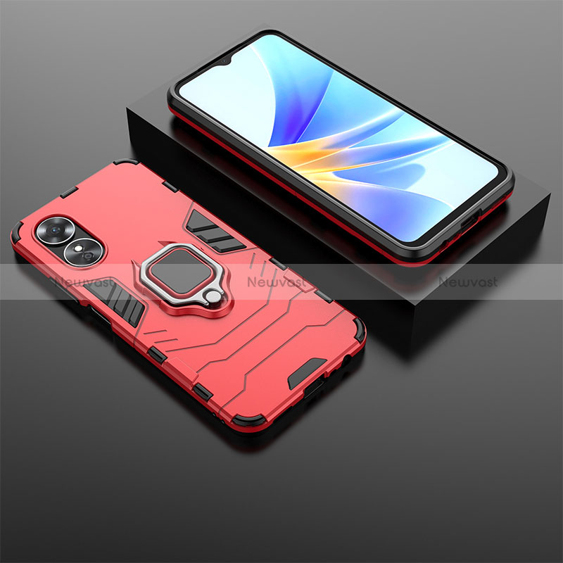 Silicone Matte Finish and Plastic Back Cover Case with Magnetic Finger Ring Stand S02 for Oppo A17