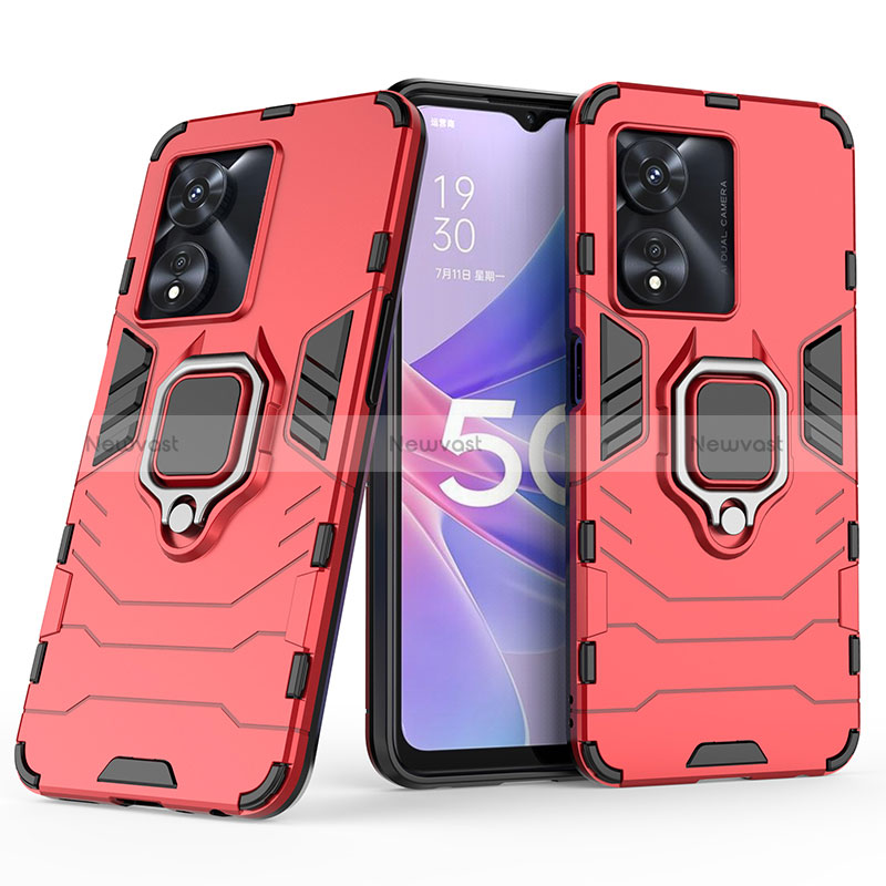 Silicone Matte Finish and Plastic Back Cover Case with Magnetic Finger Ring Stand S02 for Oppo A97 5G