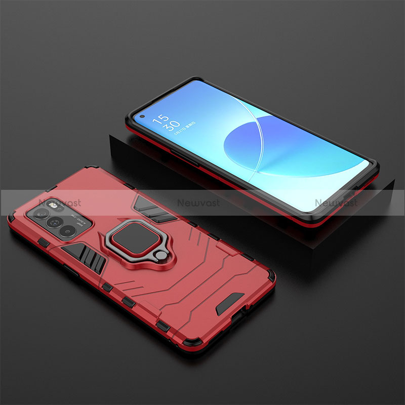 Silicone Matte Finish and Plastic Back Cover Case with Magnetic Finger Ring Stand S02 for Oppo Reno6 Pro 5G India