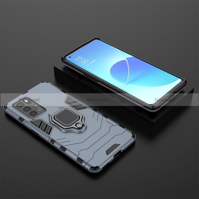 Silicone Matte Finish and Plastic Back Cover Case with Magnetic Finger Ring Stand S02 for Oppo Reno6 Pro 5G India