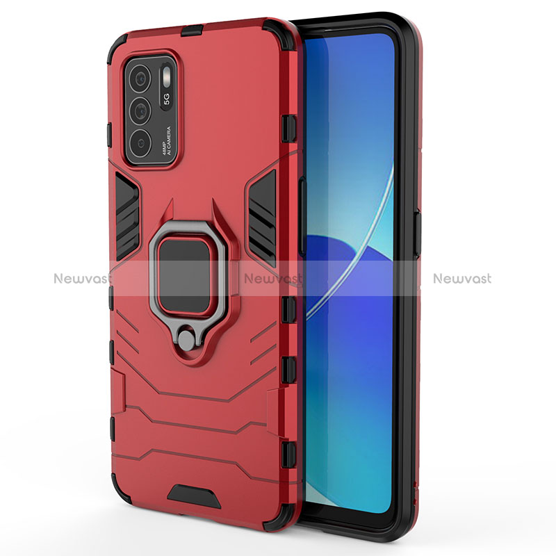 Silicone Matte Finish and Plastic Back Cover Case with Magnetic Finger Ring Stand S02 for Oppo Reno6 Z 5G