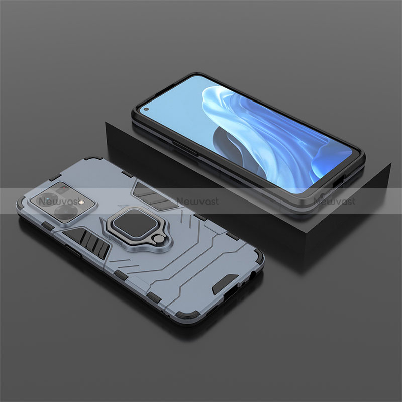 Silicone Matte Finish and Plastic Back Cover Case with Magnetic Finger Ring Stand S02 for Oppo Reno7 4G